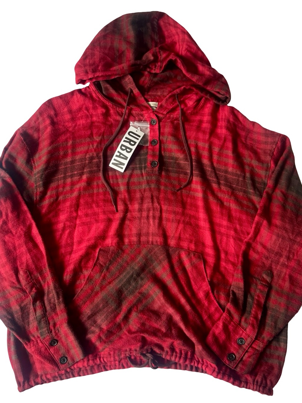 NWT Urban Outfitters Women’s Plaid Alex Popover Hooded Flannel Shirt Size M